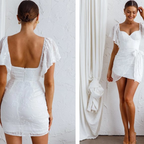 APHRODITE MOLDED BUST ANGEL SLEEVE WRAP DRESS EMBROIDERED WHITE - Picture 3 of 13